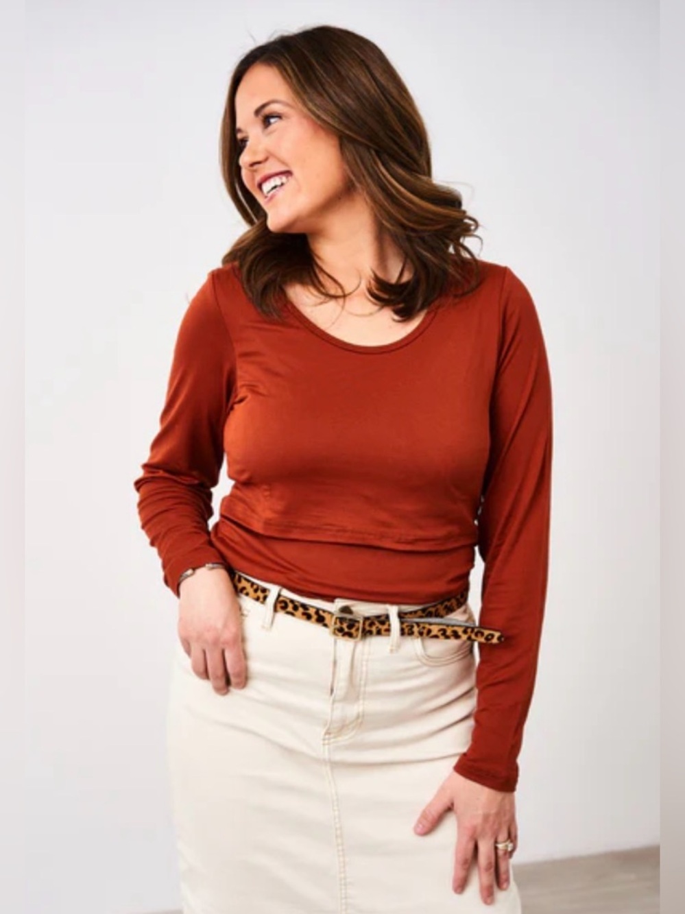 NWT Latched Mama Long Sleeve Basics Nursing Top Rust Orange L